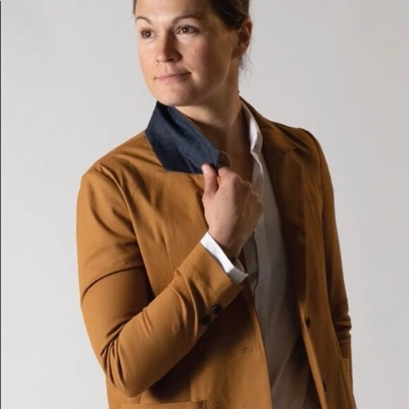 Peau De Loup Beta Button Up Twill Haugom Blazer Suit Jacket SZ 10 Caramel Tan - Picture 16 of 16